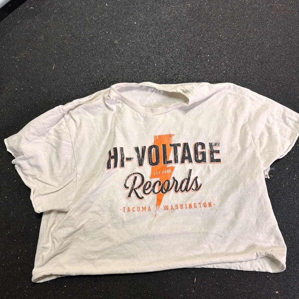 Cropped Hi-Voltage Records White Short Sleeve Tee